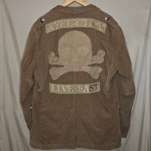 Affliction Mens Corduroy‎ Blazer Jacket Skull Patches Lined